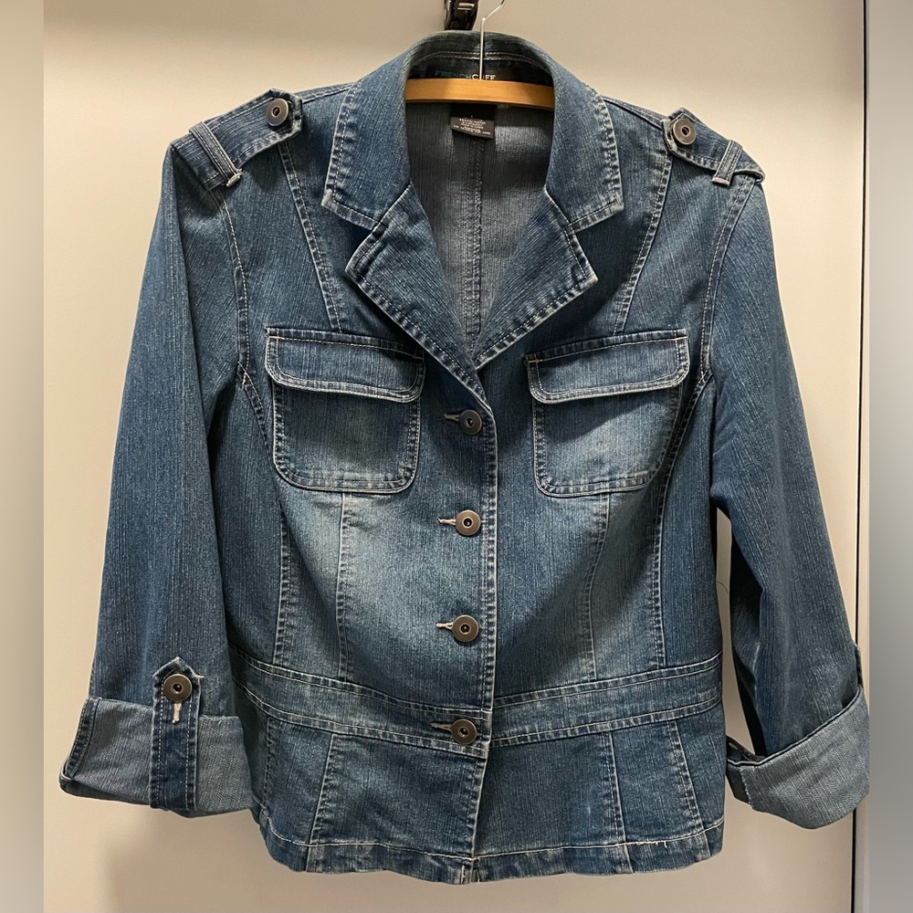 French Cuff Blue Jean Jacket with Button Details